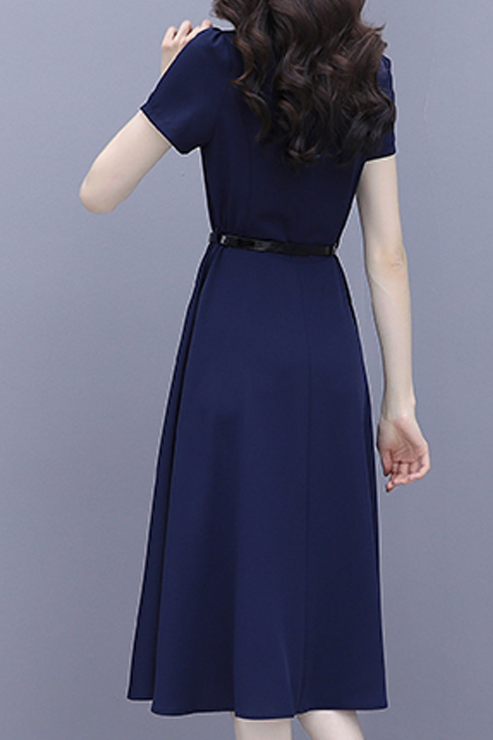 Women Superb Short Sleeve Button Closure Along Collar Neck Beautiful Summer Swing Skirt Dress