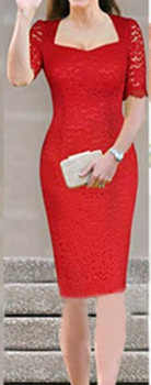 Square Collar Lace Slim Pencil Dress