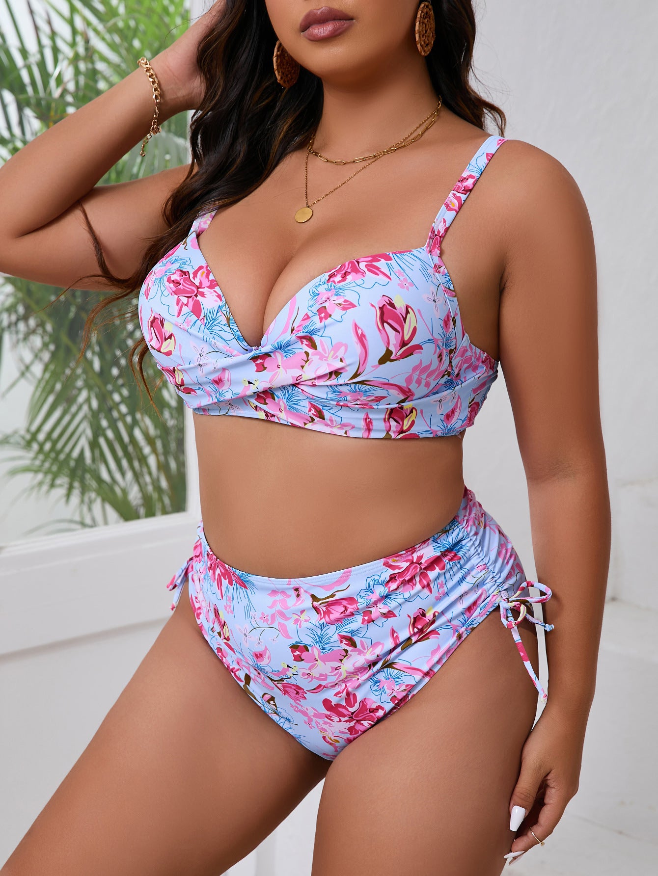 New Digital Print Twist Bag Double Shoulder Strap Bikini – Plus Size High Waist Two-Piece Swimsuit