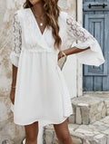 Summer V-Neck Lace Patchwork Dress for Women – Lightweight Elegant Casual Dress