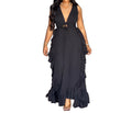 Plus Size Off-the-Shoulder Ruffled High Waist Navel-Baring Suspender Dress – European Chic