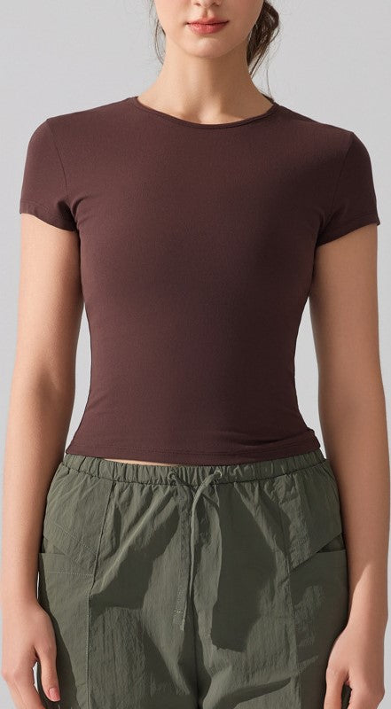 Lightweight Yoga T-Shirt for Women, Nude-Feel Breathable Sports Top, Slim-Fit Short Sleeve Training Shirt for Running, F