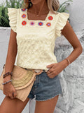 Women's Summer Square Neck Blouse with Ruffle Sleeves – Retro Inspired Casual Top