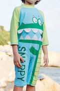 Kids Boys One Piece Cute Cartoon Printed Quick Drying Beach Short Sleeve Swimwear