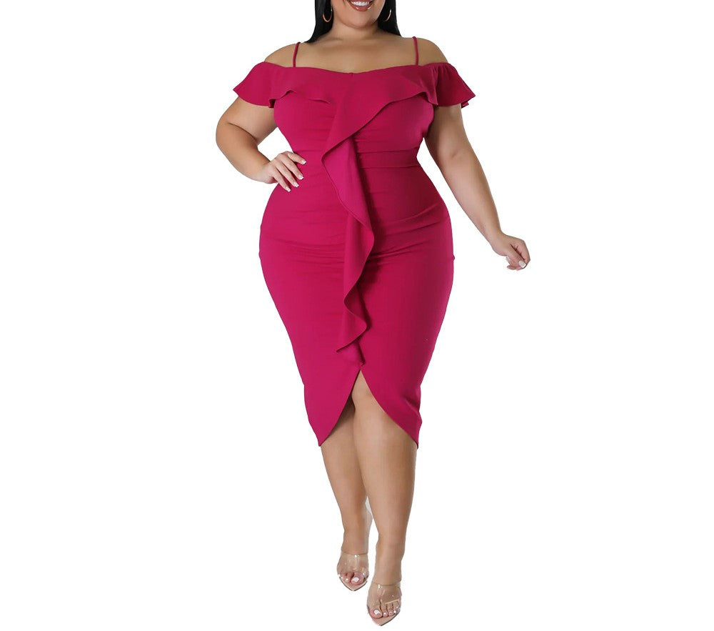 Women's Sweet One-Shoulder Solid Color Midi Dress – Elegant Bodycon Party Dress