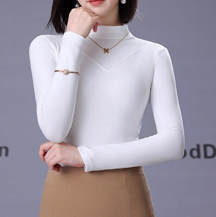 Women's Half-High Neck Long Sleeve Slim Fit T-Shirt - Warm, Stylish Inner Layer Top for Everyday Wear