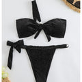 New Solid Color Bow Tube Top Bikini Set for Women - Split Shoulder & Chest Design Swimsuit