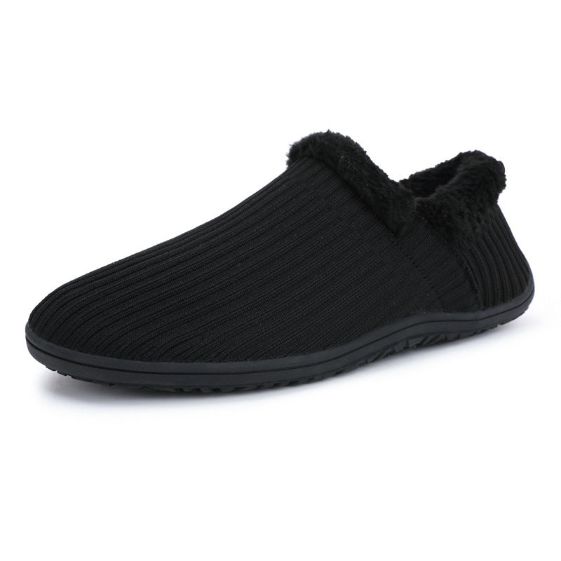 Soft Skin-Friendly Thick Warm Thermal Men's Cotton Home Slippers - Breathable Fly-Knit Comfort Shoes