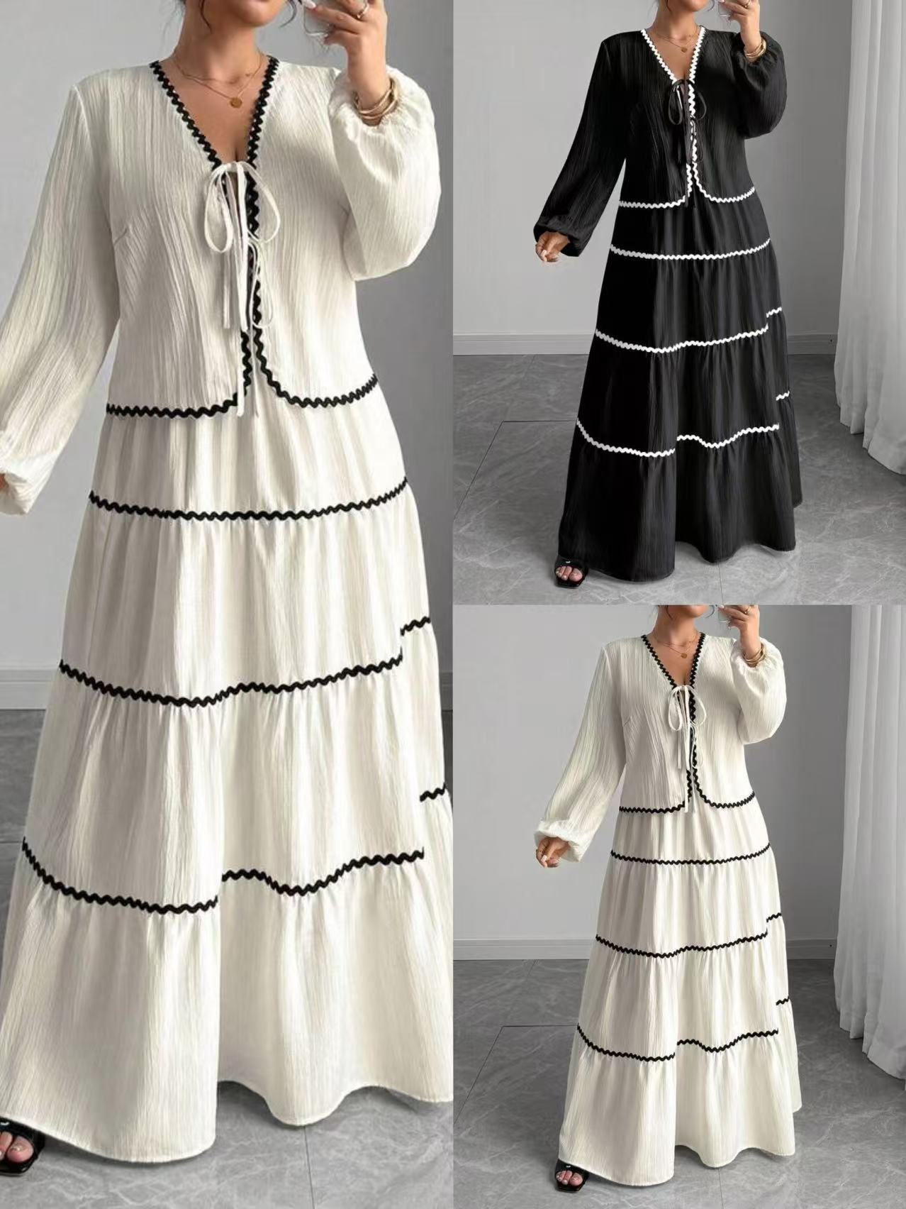 Women's Loose Pleated Cardigan and Skirt Two-Piece Set, Long Sleeve Open Front Top with Matching Flowy Skirt, Casual Everyday Ou