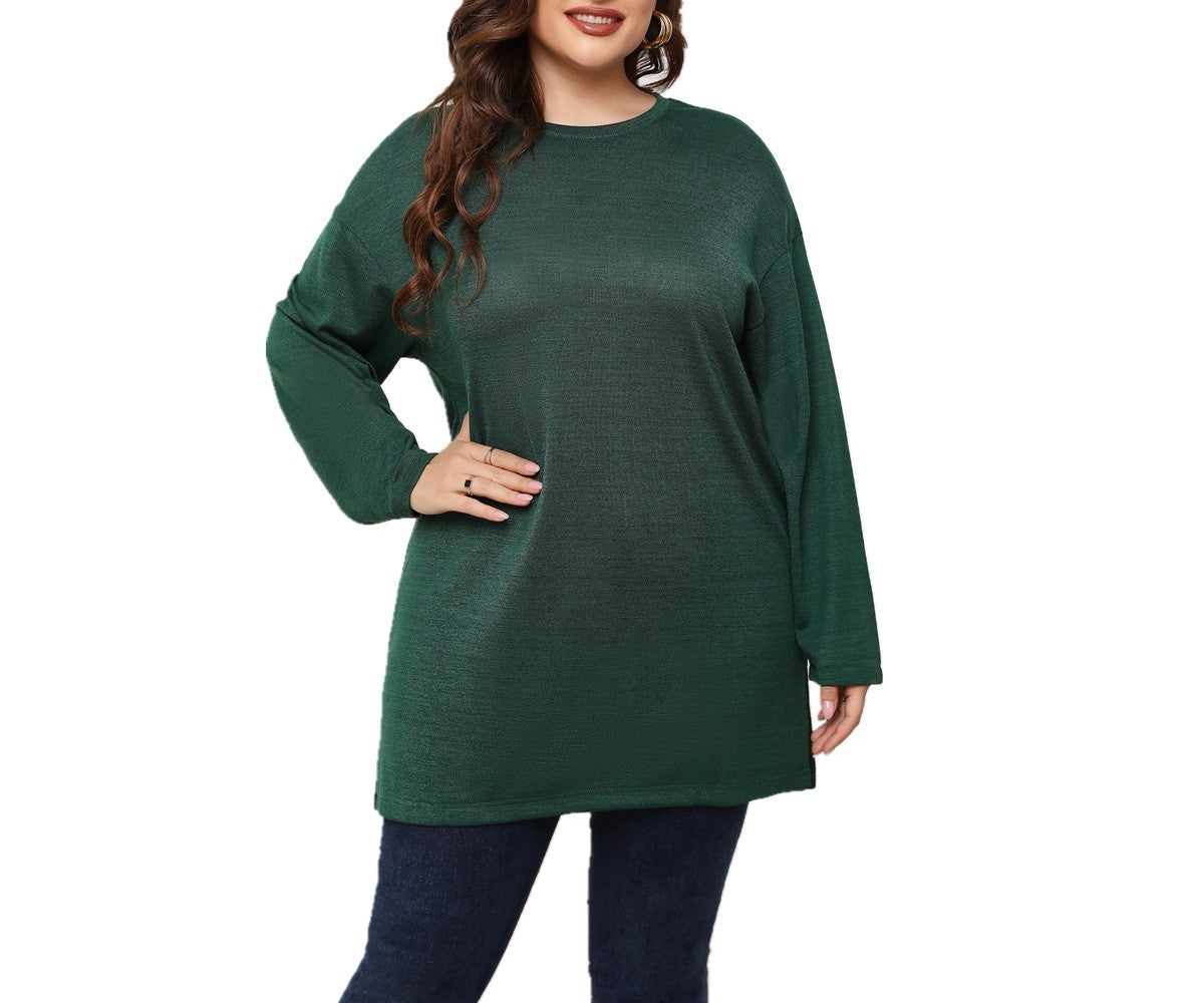 Plus Size Women’s Long-Sleeved Round Neck Tunic Top – Spring & Autumn Casual Long Blouse for Curvy and Chubby Girls