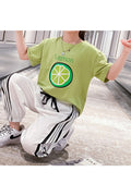 Kids Girls Stylish Lemon Printed T-Shirt Solid Colored Pant Two Piece Outfit