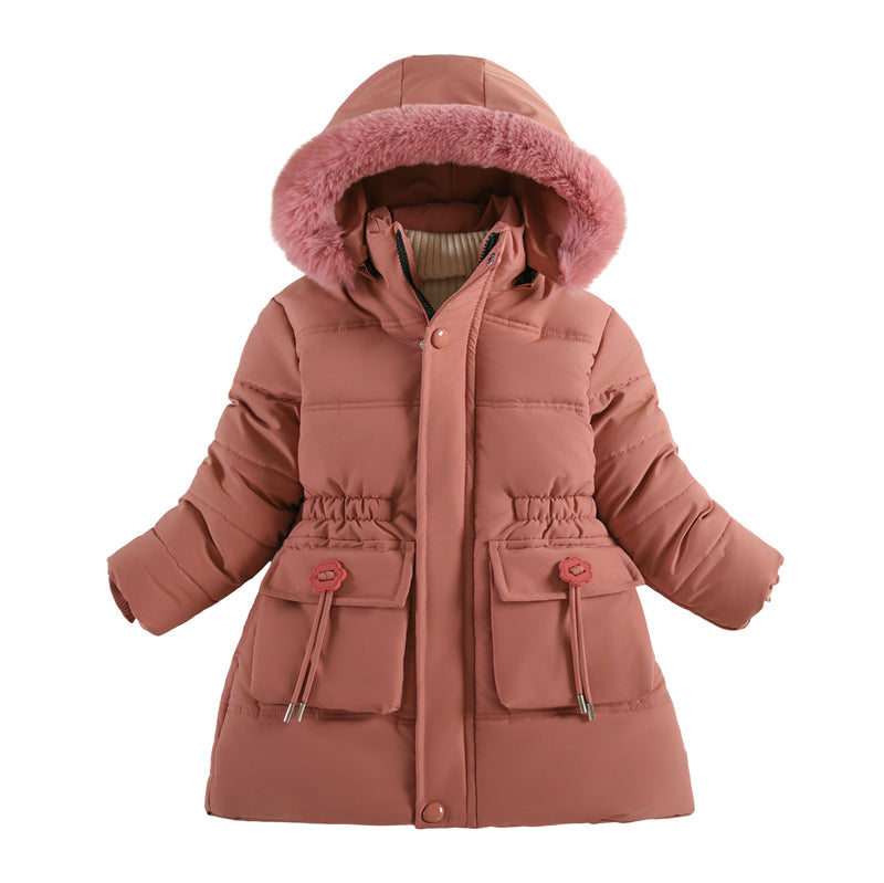 Girls’ Cotton Coat with Buttons and Belt – Elegant Plum Blossom Waist Style - RAC25JP3255GOW