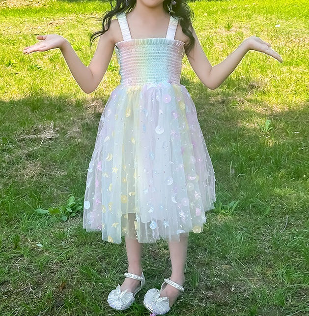 Girls’ Dreamy Fairy Butterfly Rainbow Dress – New Summer Princess Party Dress - RAC25JP3281GDRESS