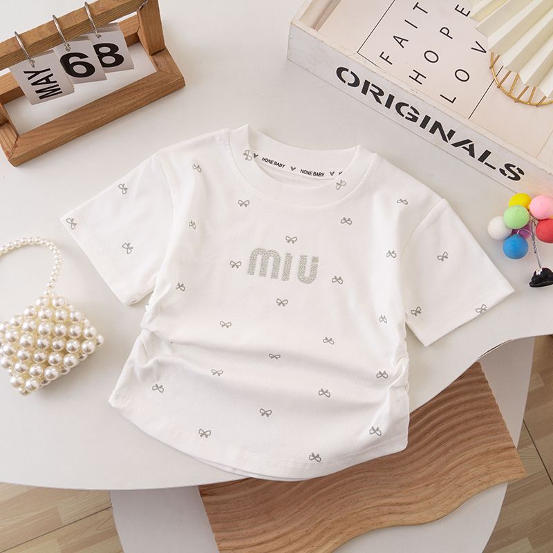 Girls Summer Short-Sleeved T-Shirt – Baby Bow Ice Silk Soft Lightweight Top - RAC26JP5466BATT
