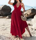 Plus Size Women's Summer Beach Maxi Dress – V-Neck Backless Spaghetti Strap Sundress, Flowy Seaside Vacation Suspender Dress