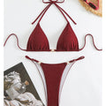 New Solid Color Drawstring Lace Neck Bikini Split Swimsuit