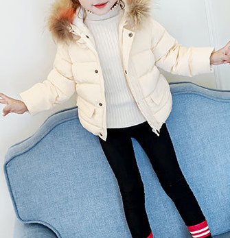 Girls Cotton-Padded Short Coat with Detachable Real Fur Collar – Infant & Toddler Export Style - RAC25JP3295BATOW