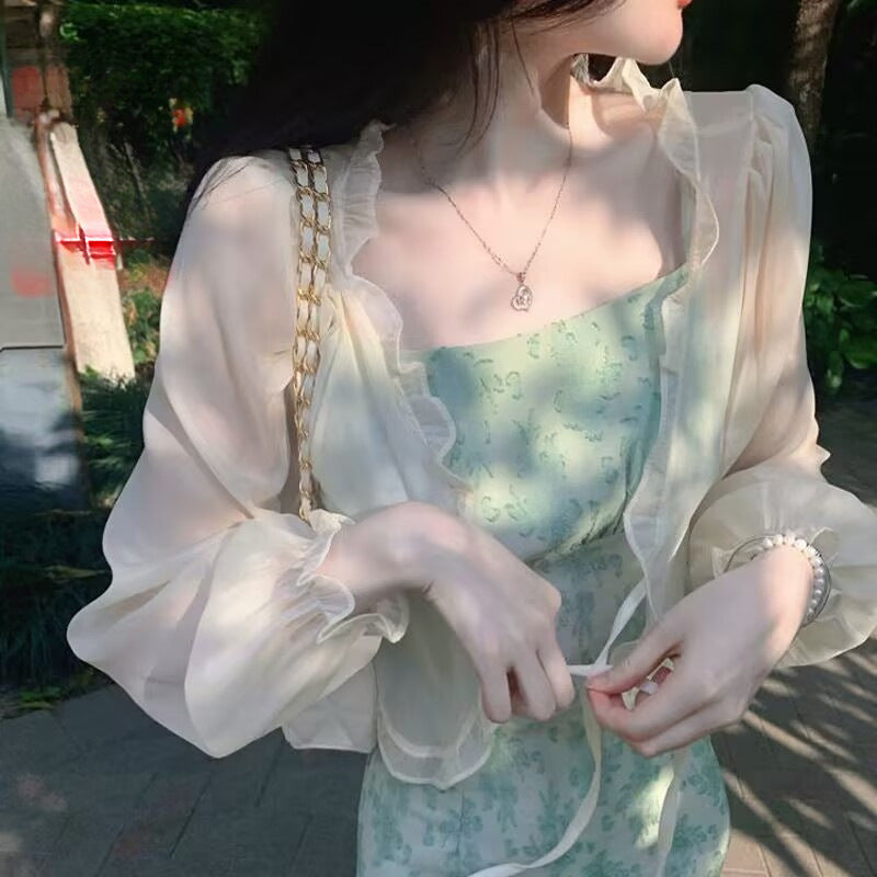 Women's Sun Protection Cardigan Thin Shawl Summer Outer Blouse Tulle Chiffon Top