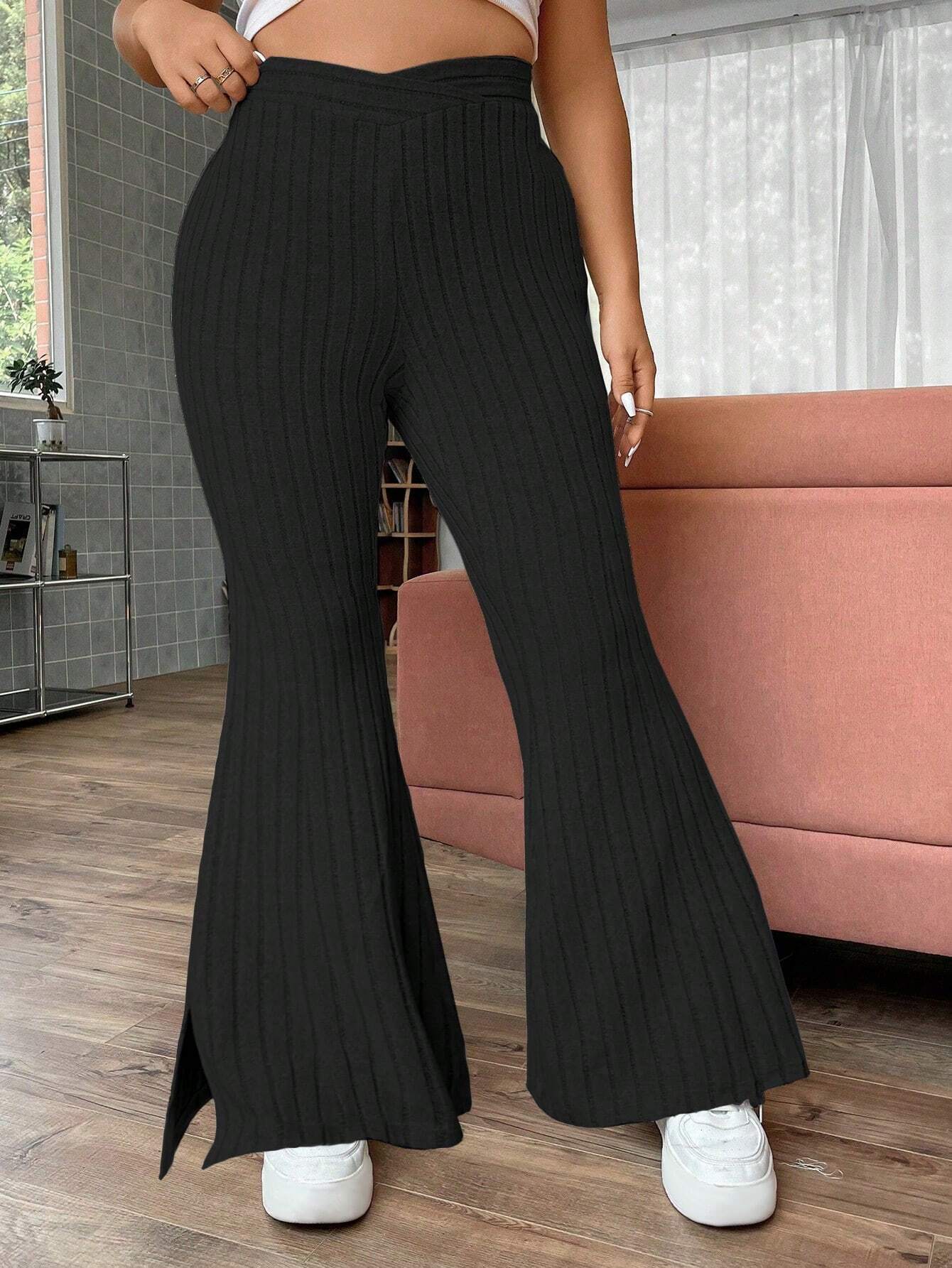Plus Size Women’s High-Waisted Wide-Leg Pants – Autumn & Winter Casual Slimming Trousers, Simple Chic Style