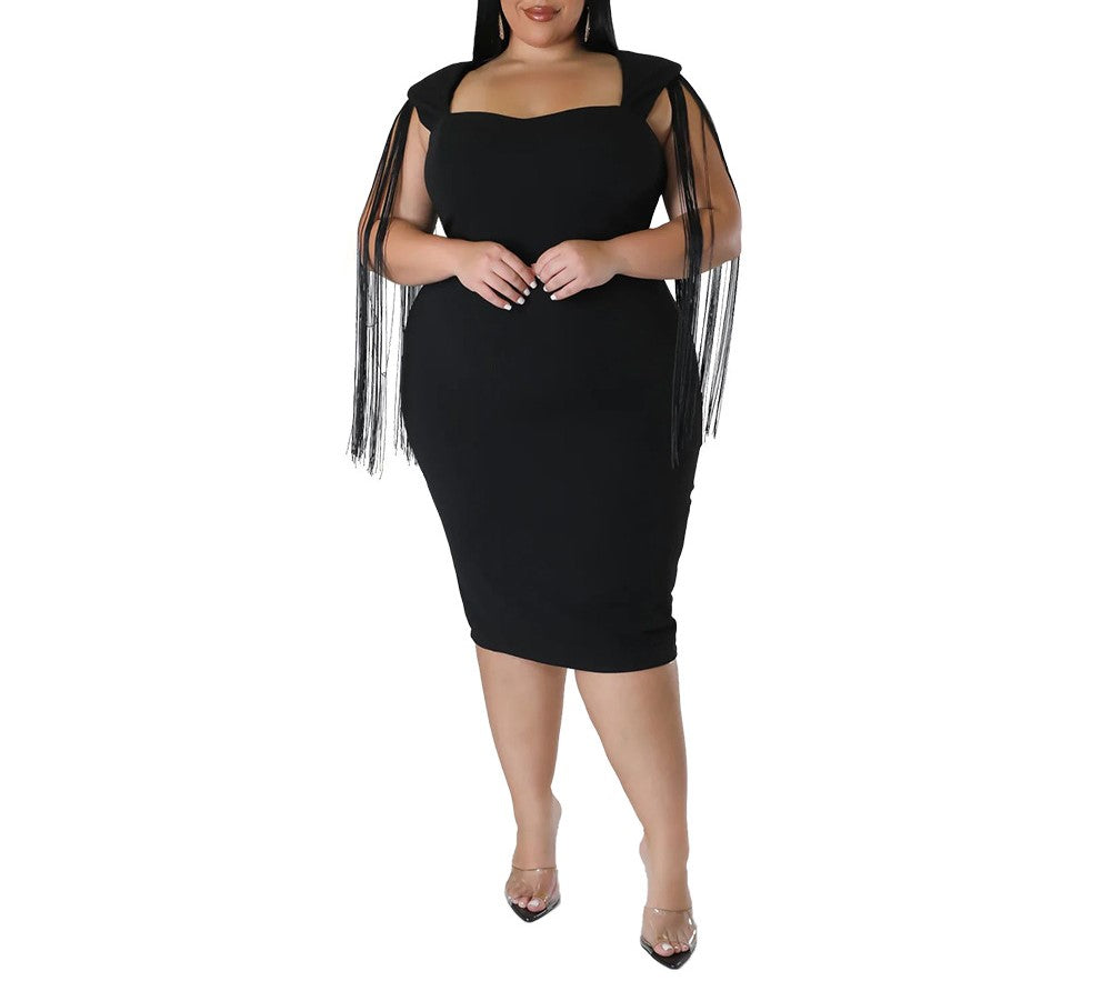 Plus Size Tassel Sleeveless Slim Dress – Elegant & Stylish Women's Party Dress