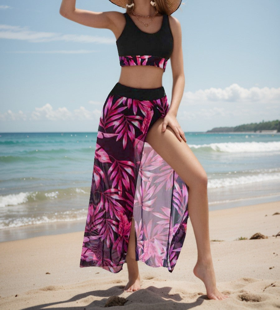 New Style Bikini with Mesh Maxi Skirt - 3-Piece Women's Swimsuit Set