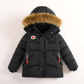 New Winter Boys’ Cotton Coat with Hood – Plush Thickened Warm Jacket for Middle and Large Children - RAC25JP3241BOW