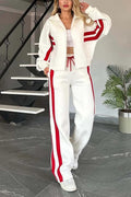 Women’s Striped Zipper Top Jacket Casual Sports Suit – Long Sleeve Activewear Set