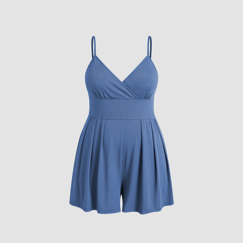 Plus Size Sleeveless Jumpsuit for Women – Summer Vacation Romper with Slim Waist & Shorts | Casual Chic One-Piece Outfit