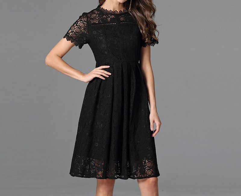 British-Style Little Black Dress – Summer Hot-Selling Short-Sleeve A-Line Mini Dress with Round Neck