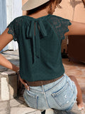 Women's Cut-Out Lace-Up Short Sleeve T-Shirt Casual Fashion Round Neck Soft Stretch Top