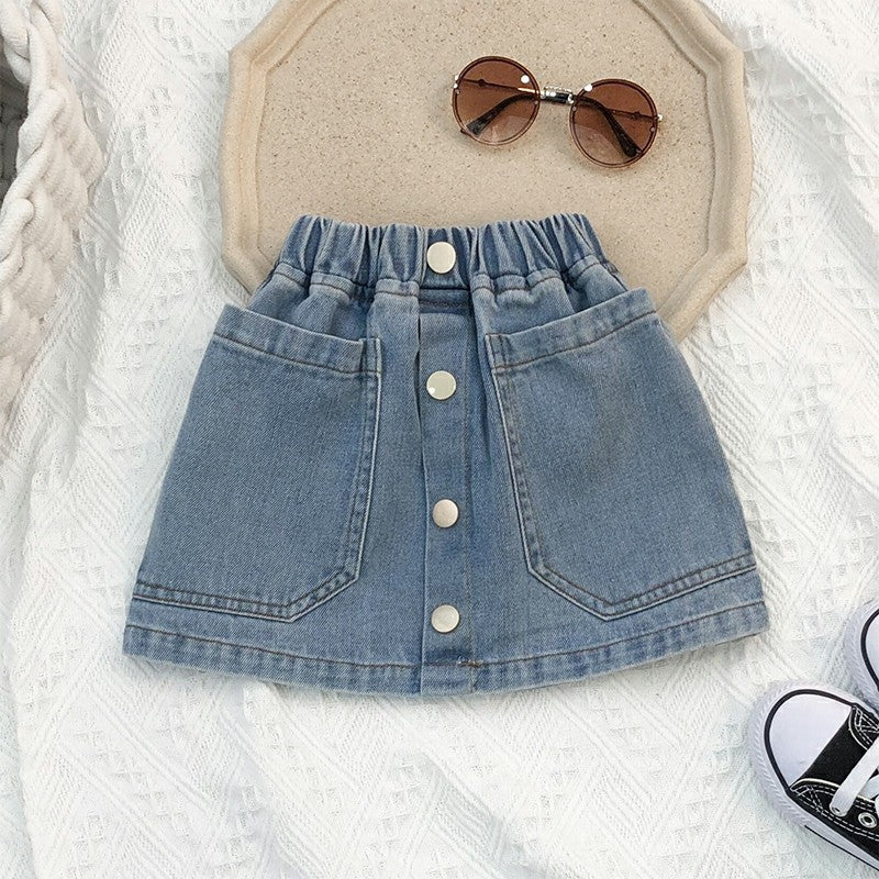 Summer Girls’ A-Line Denim Skirt – Casual Princess Style Short Jean Skirt - RAC26JP5441BATDAS