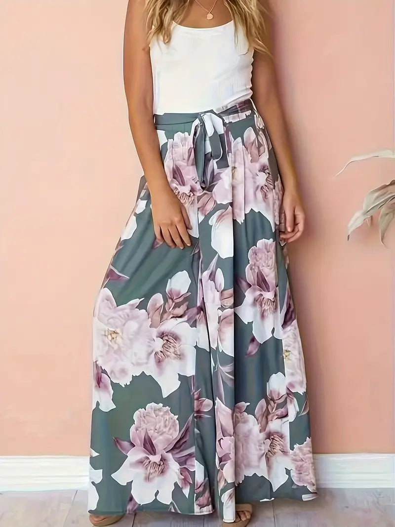 Women's Plus Size Printed Wide Leg Pants – Casual Loose Fit Comfortable Trousers