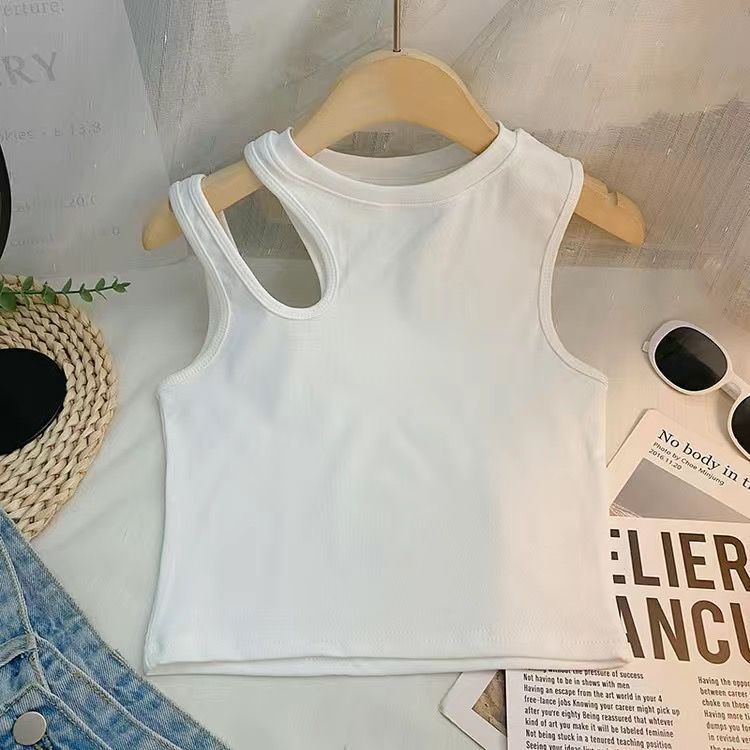 Baby Summer Vest Sling Top – Stylish One-Shoulder Solid Color Irregular Short Top - RAC26JP5499BATT