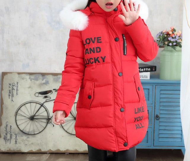 Children’s Winter Thickened Cotton-Padded Coat – Letter-Print Hooded Jacket - RAC25JP3283GDRESS