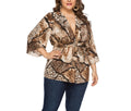 Plus Size Women's Snakeskin Print Tie-Waist Blouse – Loose Fit Spring & Autumn Top