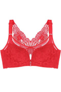 Women Plus Floral Lace Front Closure Wirefree Bar Solid Push Up Padded Bra