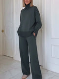 Women's Elegant Casual Workwear 2-Piece Outfit – Long Sleeve Top & Matching Pants Set