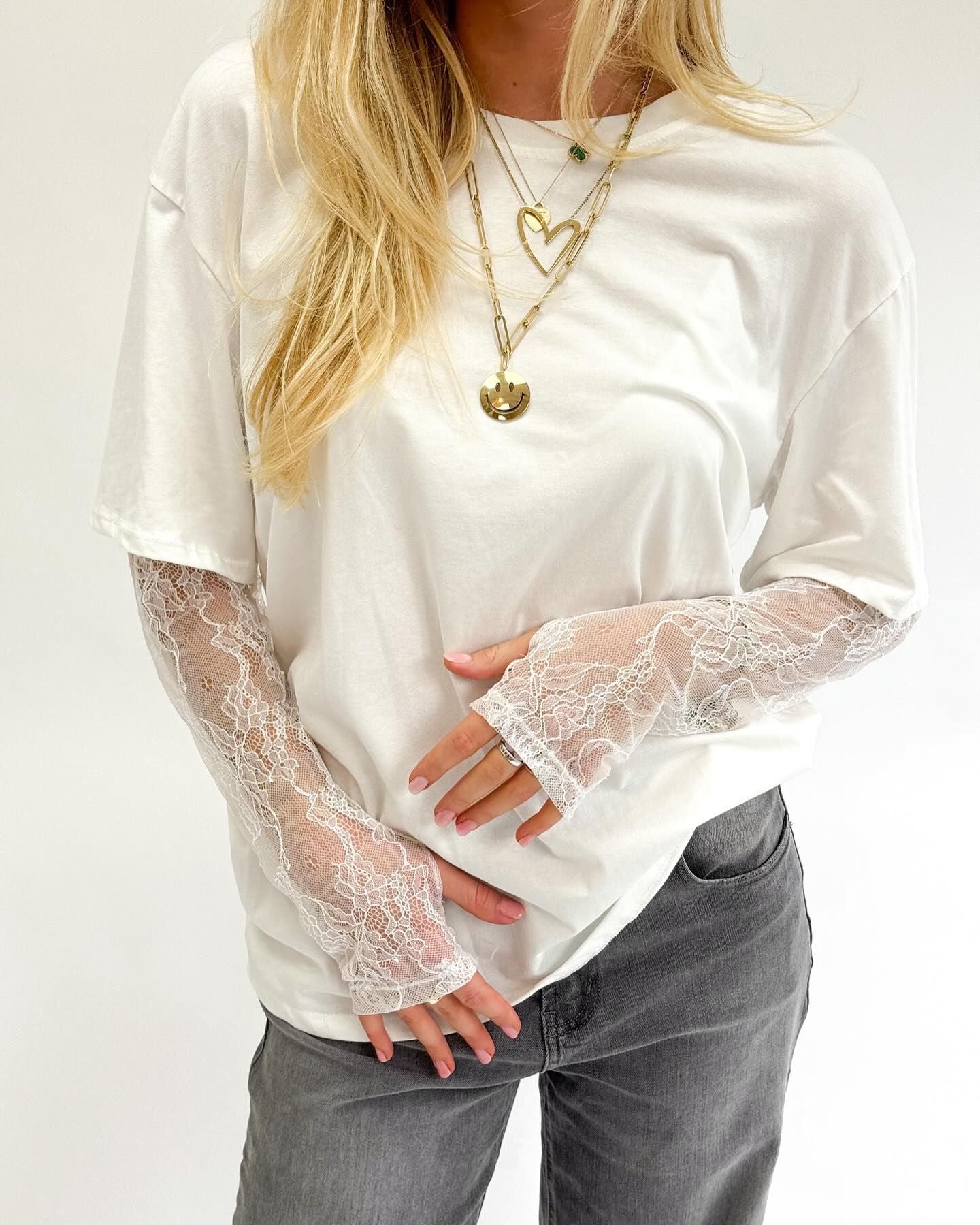 Summer Lace Stitching Cool Crew-Neck Niche Design T-Shirt Top