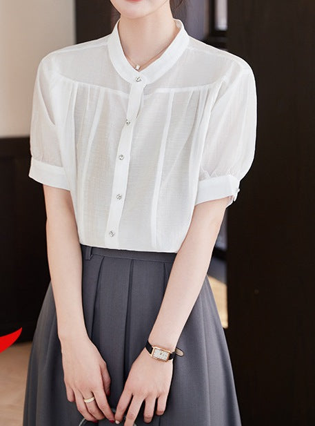 Women's Summer Elegant Loose Fit Round Neck Short Sleeve Shirt