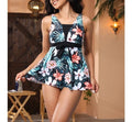 New Digital Print High Waist Split Tankini Skirt Swimsuit
