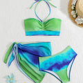 New Gradient Pleated Neck Bikini Kids’ Gauze Skirt Three-Piece Set