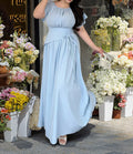 Women's Plus Size Pleated Tie Waist Short Sleeve Dress