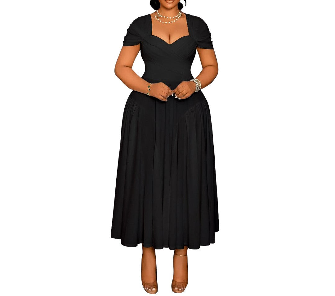 Elegant Plus Size Black Tube Top Maxi Dress – Waist-Defining Formal Gown for Women