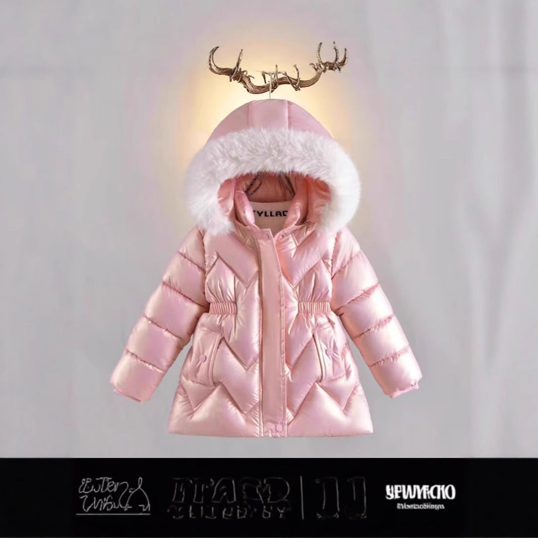 Super Cute Plush Thick Winter Down Cotton Coat for Little Girls – Stylish Warm Outerwear - RAC25JP3256GOW