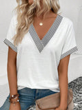 Women's Summer V-Neck Short Sleeve Solid Color Casual Top