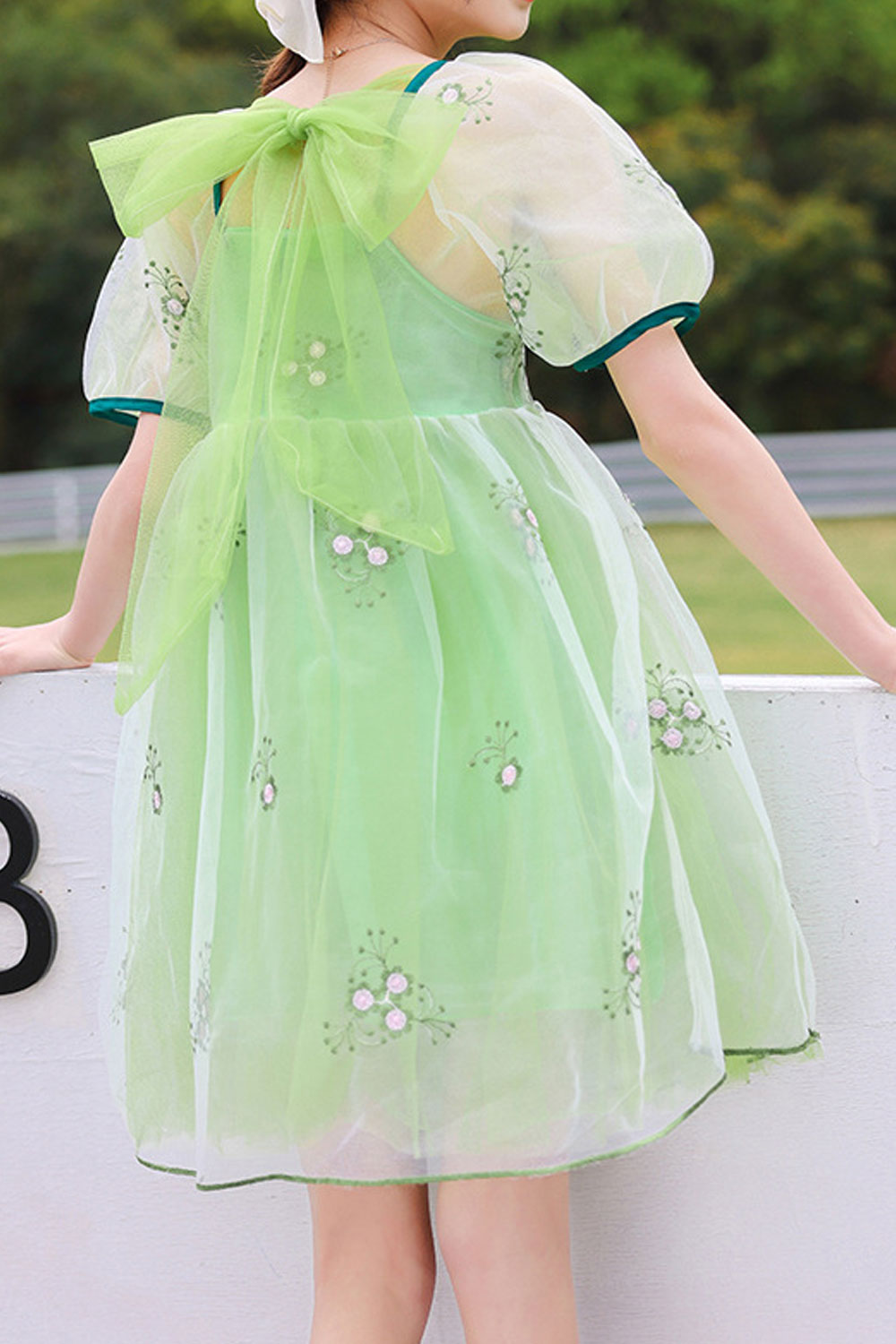 Kids Girls New Embroidered Bowknot Mesh Skirt Style Loose Cooling Summer Dress