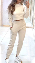 Women's High-Neck Slim-Fit Long-Sleeved Casual Two-Piece Outfit