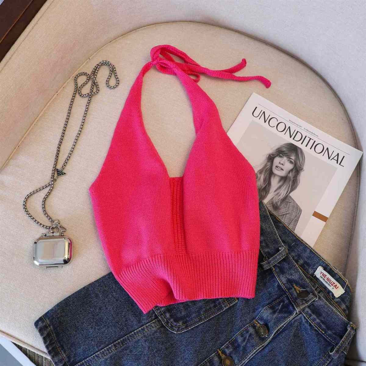 Girls' Summer V-Neck Lace-Up Vest – Baby & Kids Solid Color Sling Top - RAC26JP5506BATT