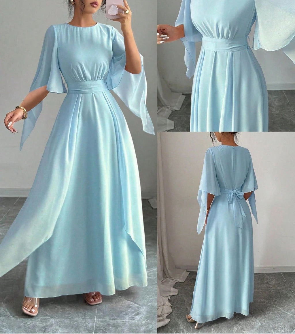 Women's Light Blue Elegant Long Dress – Modern Flowing Maxi Dress for Party, Wedding, Evening, Vacation & Special Occasions
