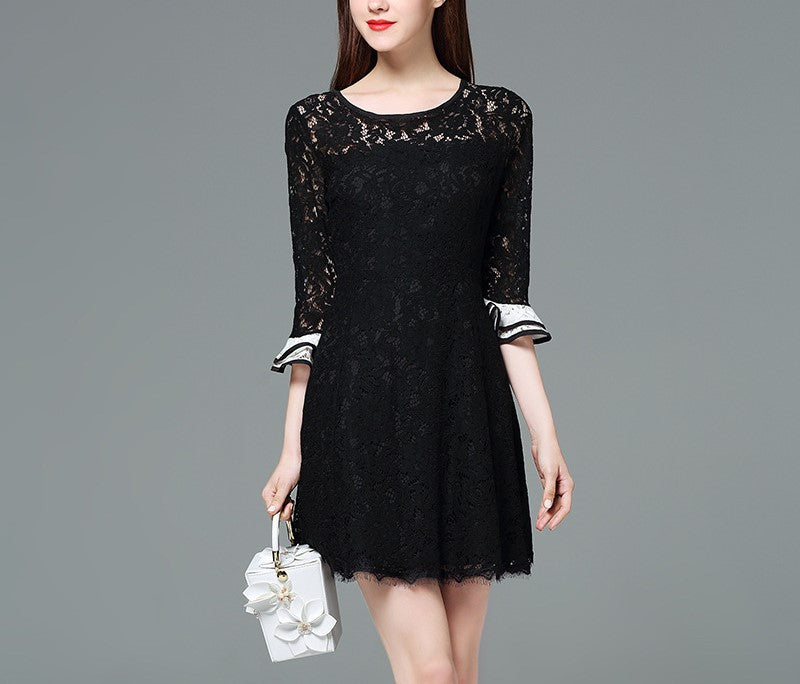 New Summer Fashionable Color-Blocked Slimming Mid-Length Black Dress – Trendy & Chic